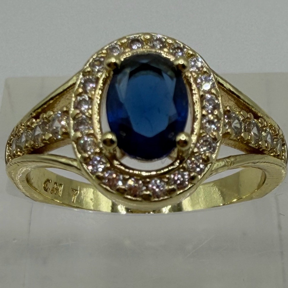 Estate sz6.75 blue gemstone Diamond halo pt*14k solid YG UNMARKED. AS IS